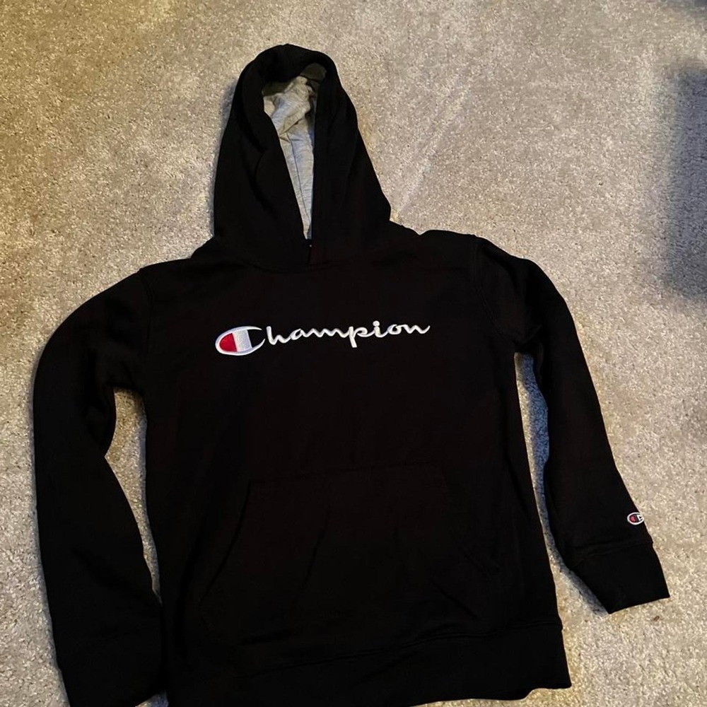 black Champion hoodie with white logo